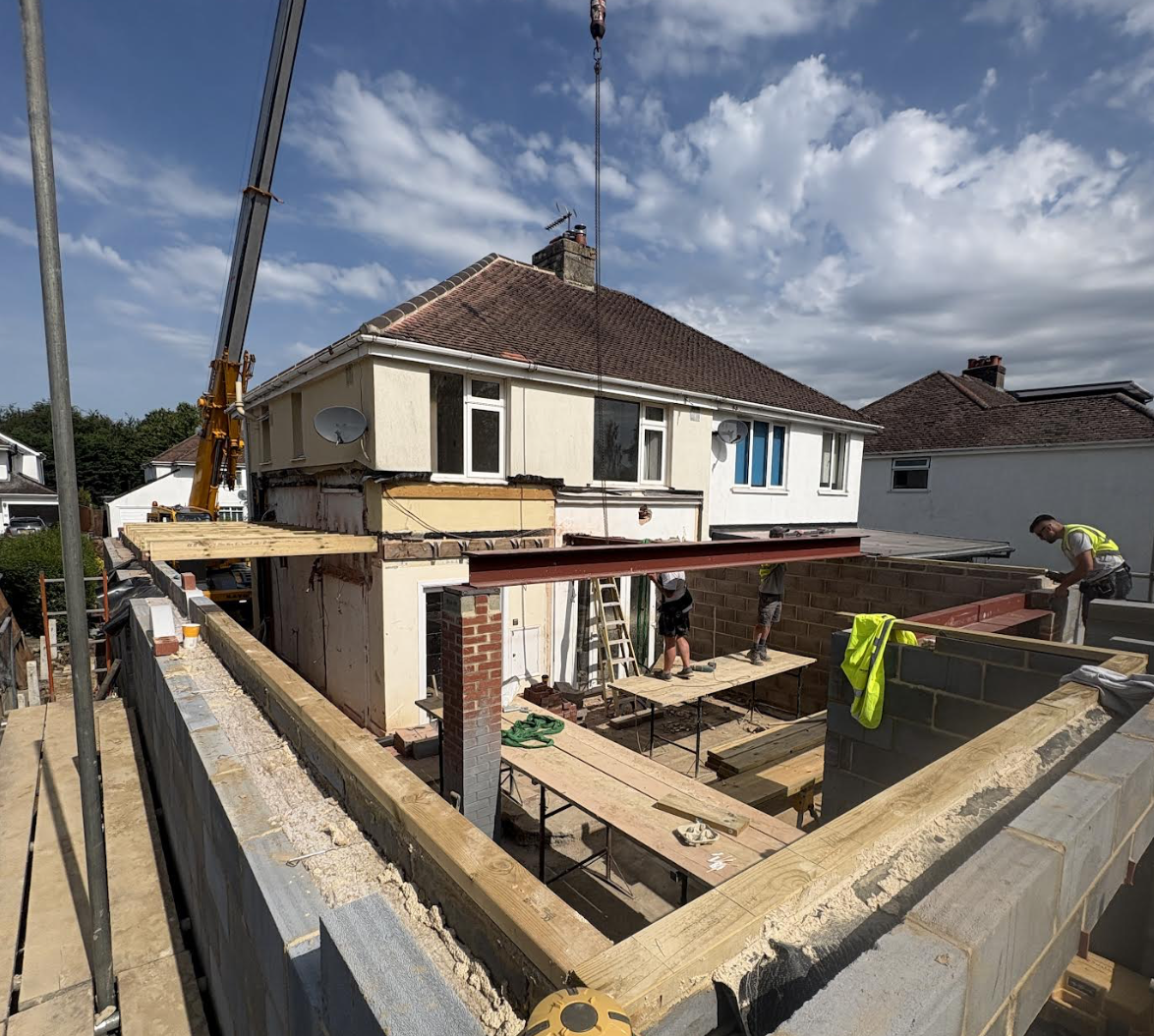 Propcare Design & Build extension project — brickwork and new aluminium doors